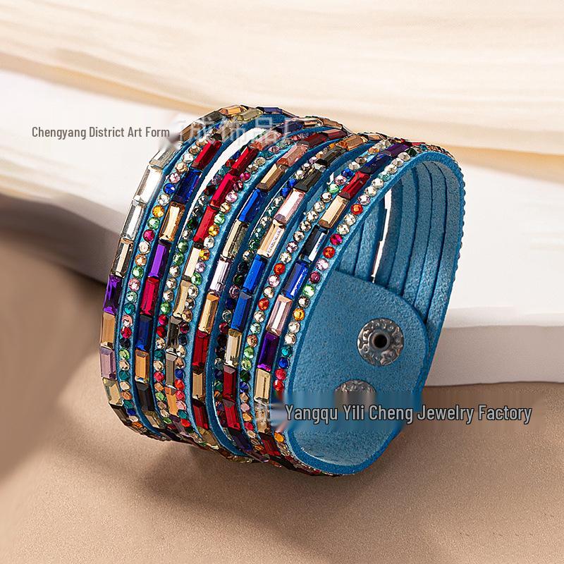 

Модный многослойный бархатный браслет с разноцветными бриллиантами для банкета и повседневной носки