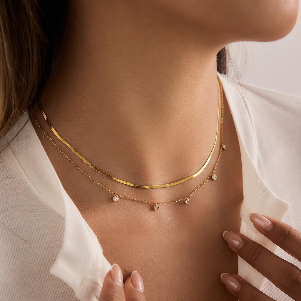 Youthway Delicate Tiny Zircon Pendant Necklace For Women Multilayer 18K Gold PVD Plated Stainless Steel Necklace Fashion Jewelry