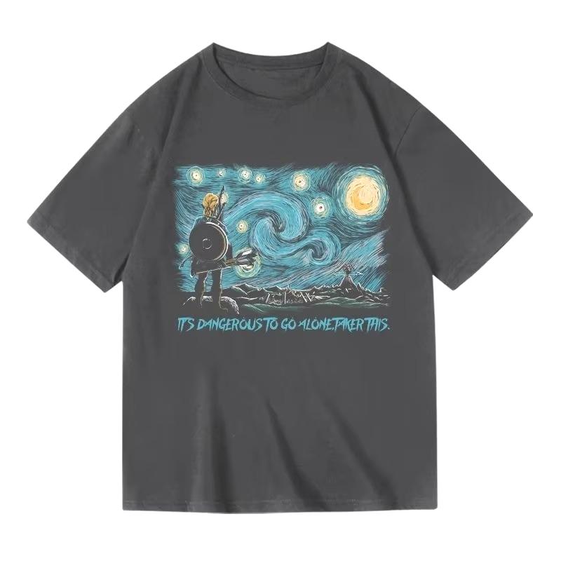 2025 Van Gog Starry Sky Tide Brand Short Sleeve Crew Neck Summer Loose Cotton T-Shirt for Men and Women