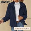 JPNTKY Damskie Vintage Casual Jednokolorowe z Nadrukiem Jesień Zima Długi Rękaw Kołnierzyk POLO Kurtki i Płaszcze