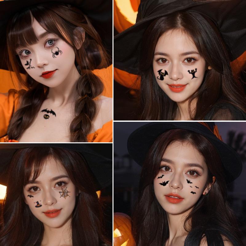 Nuevos Halloween 2024 Pegatinas de Tatuaje de Cara de Boca Grande Aterradoras - Divertido, Impermeable, Maquillaje de Fiesta Colorido