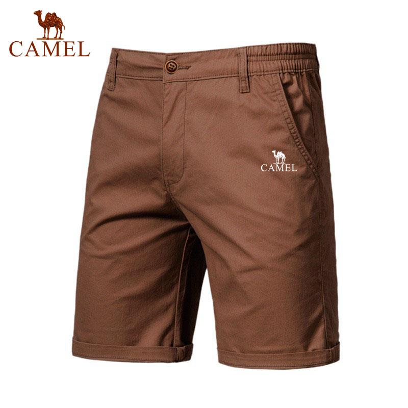 Camel Sommer Broderte Bomull Ensfargede Shorts for Menn Høy Kvalitet Casual Business Sosial Elastisk Midje Badeshorts