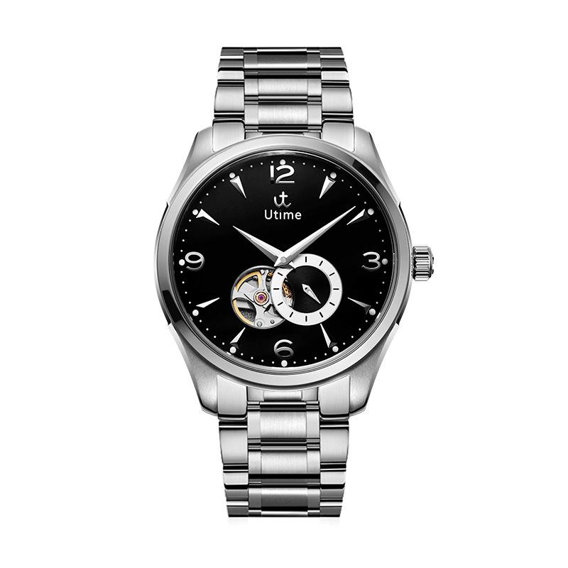 Utime High-End Watches Mechanical Men'S Waterproof Watches Business Luminous Solid Steel Belt Hollow Men'S Watches