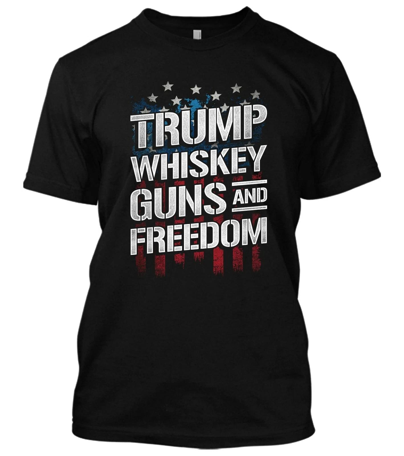 Donald Trump Whiskey Guns Freedom American Flag Patriotic Funny New Men s Tee XS