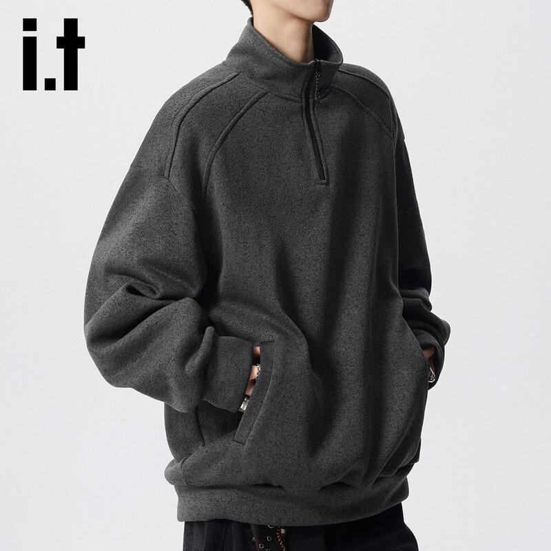 Izzue Men's American Retro Oversized Half-Zip Mock Neck Sweatshirt