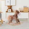 Kids Children Plush Rocking Horse Wooden Base Ride On Toy Rocker with Handle Grip Traditional Toy Fun Gift for Age 3+ (Brown & White)