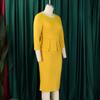 Women's Autumn New Fashion Temperament Elegant Solid Color Ruffled Edge Wrapped Buttock Dress