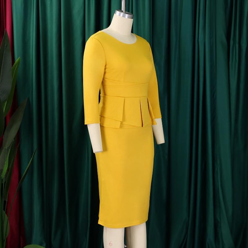 Women's Autumn New Fashion Temperament Elegant Solid Color Ruffled Edge Wrapped Buttock Dress