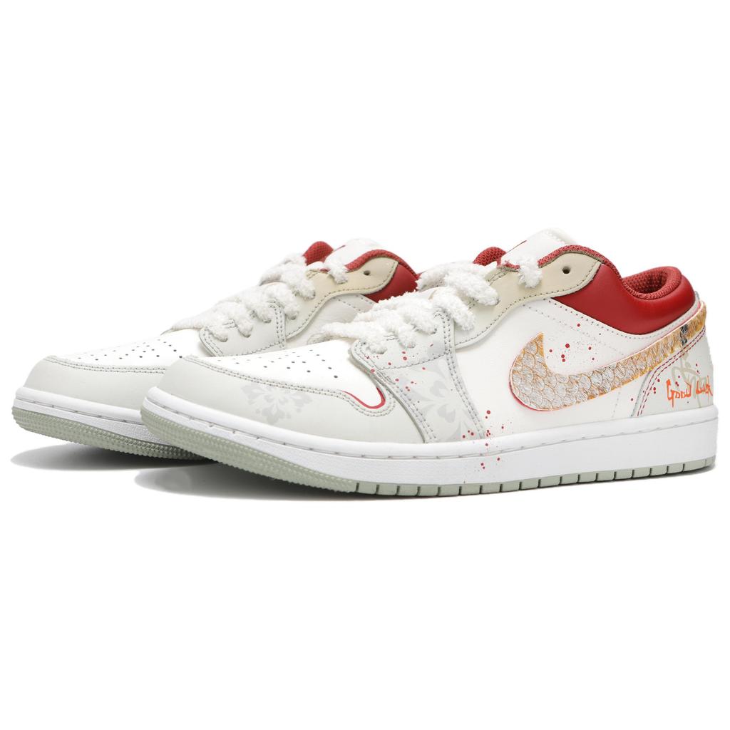 Jordan Air Jordan 1 Abrasion Resistant Abrasion Resistant Low top Vintage Basketball Shoes Men's Beige Red 553558-133(Teamfour-)