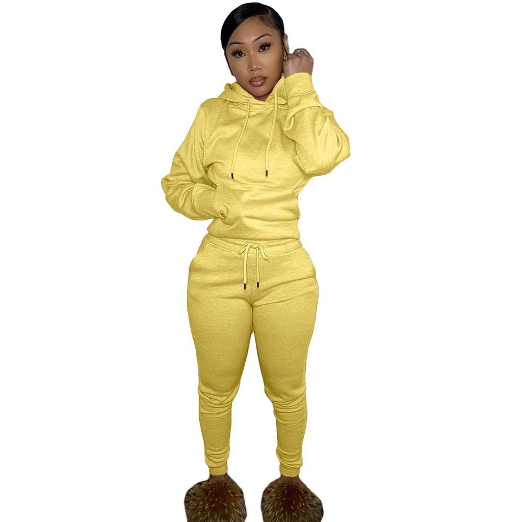 European & American Women's Plus Velvet Hooded Sweatshirt & Pants Set - Casual Sportswear