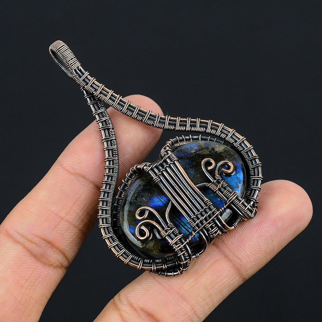 Labradorite Pendant, Handmade Gemstone 999 Copper Wire Wrapped Pendant Antique Jewelry, For Gift Silver Jewelry