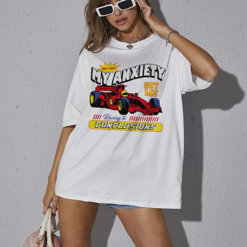 Angstlustiges Meme T-Shirt Damen Unisex Übergroß Vintage Ästhetik Rennwagen Grafik T-Shirts Unisextal Gesundheit T-Shirt Humor Oberteile Geschenk