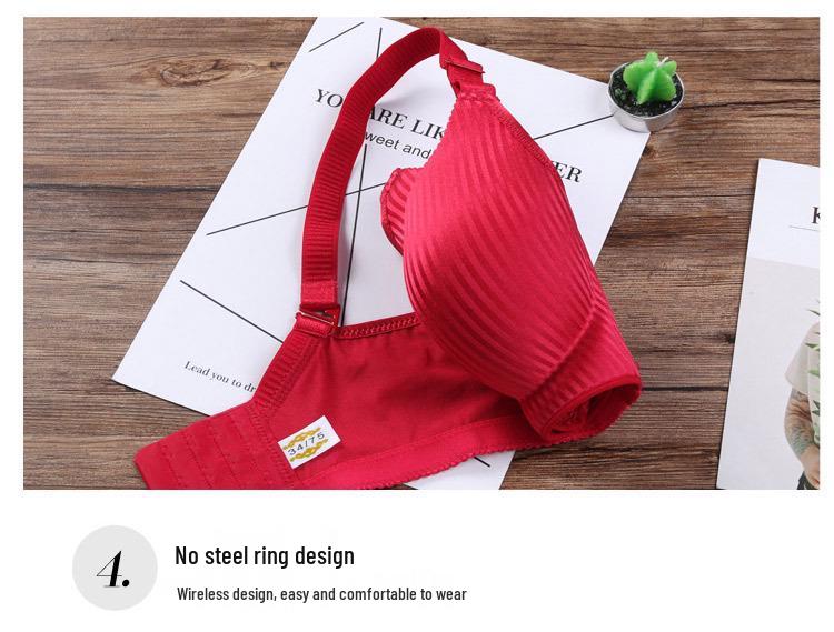 Thickened Seamless 8cm Bust Gathering Bra Set: Adjustable, Wire-free, Side Bust Control