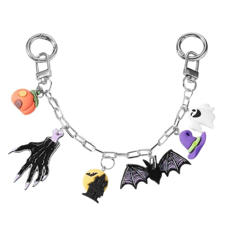 Aesthetic Keychain Charms,Bag Charm Pendant Car Keychains Pumpkin Ghosty Skull Keychain Hanging Ornament for Womens