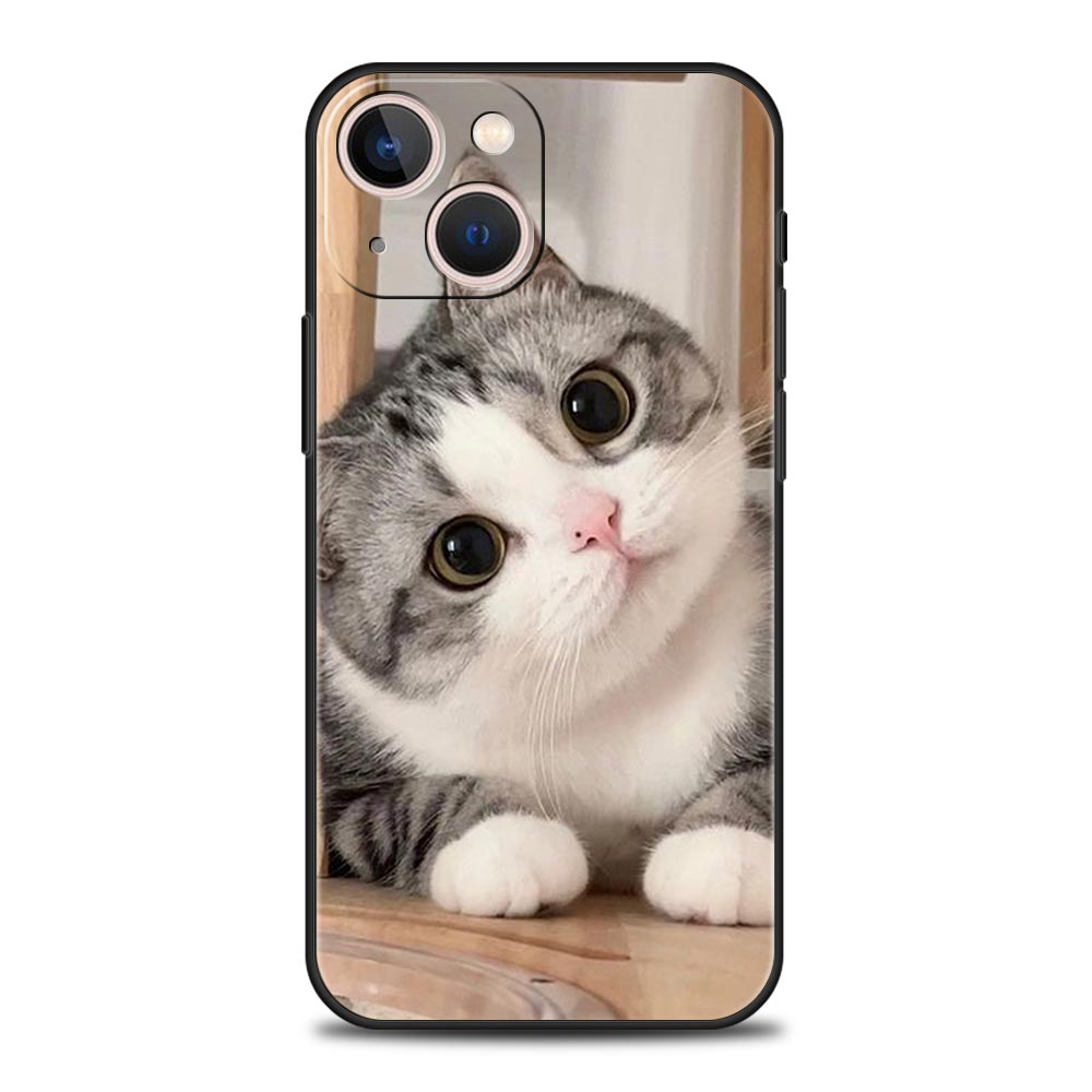 Kawaii Love Cat Phone Case For iPhone 17 16 15 Pro Max 11 12 13 14 7 8 Plus SE 2020 X XR XS Cover Soft Black