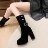 New Style Luxury Women's Vintage Platform Thick High Heel Women Mid-Calf Boots Fashion Slip On Winter Female Western Short Boots