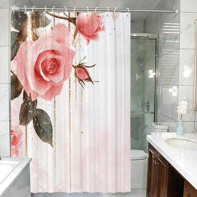 Flower Pattern Shower Curtain 12 Hooks Suitable for Room Home Hotel Machine Washable Curtains Bathroom One Piece