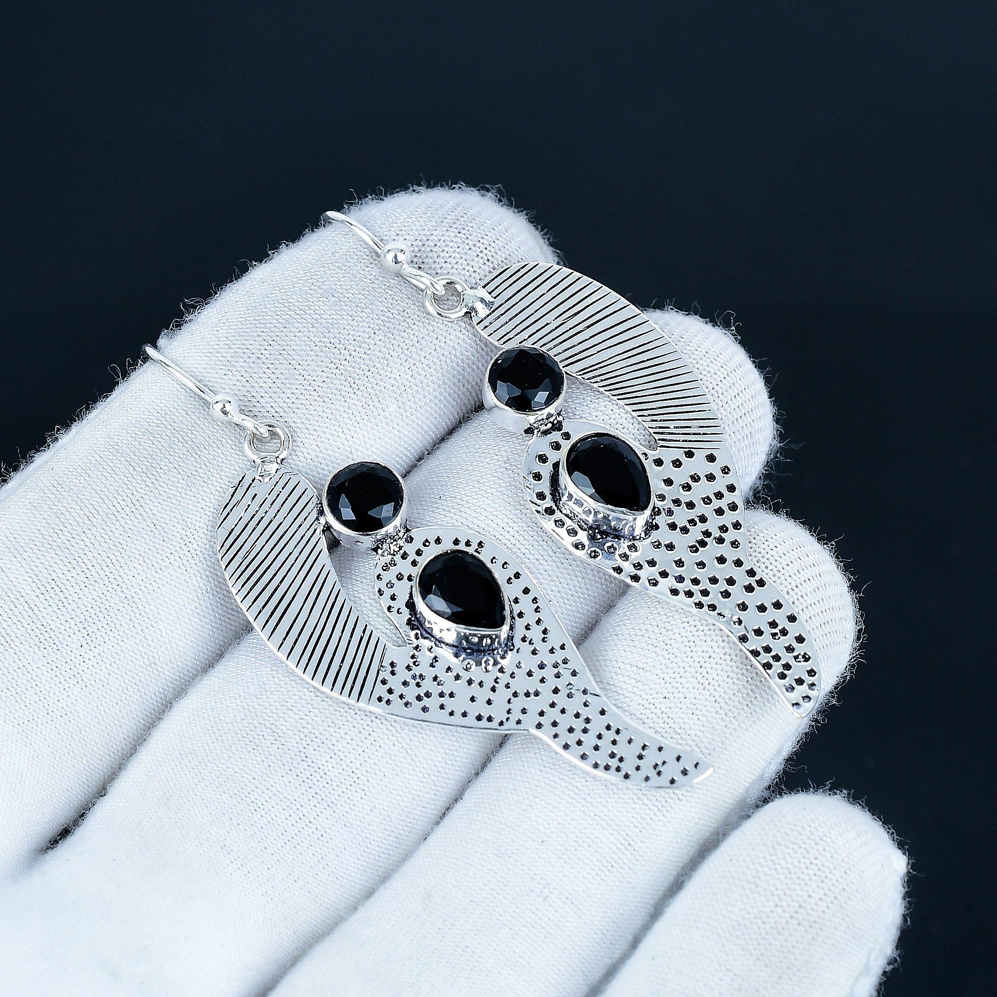 

Красивые серьги с драгоценным камнем черной шпинели, серьги из стерлингового серебра 925 пробы, серьги-подвески ручной работы в стиле бохо, серебряные украшения, подарок на День святого Валентина 7 Cm чёрный