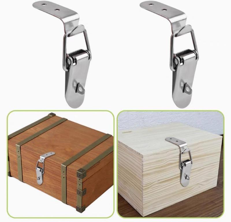 1/12Pcs 90 Degree Duck-mouth Buckle Hook Lock Silver Metal Spring Hasp Latch Catch Clamps Wooden Box Loaded Draw Clasp Hardware