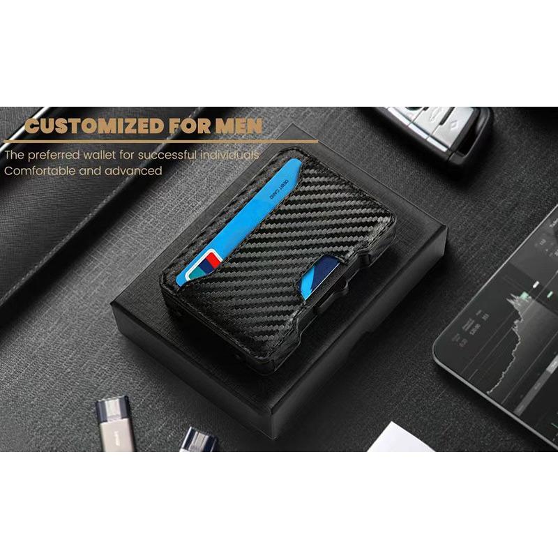 Popular One-click Elastic Card, Metal Leather Card Bag, RFID Anti-theft Brush Function, Multi-card Men's Wallet