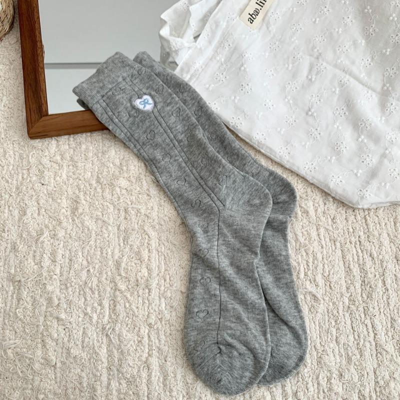 Women's Summer Hollow Love Embroidery Mesh Breathable Cotton Tube Socks