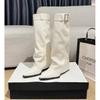 Sheepskin version~ Pointed Spice Girls Style White Boots Women's Belt Buckle Slope Heel Skinny Pants Boots Knight Boots