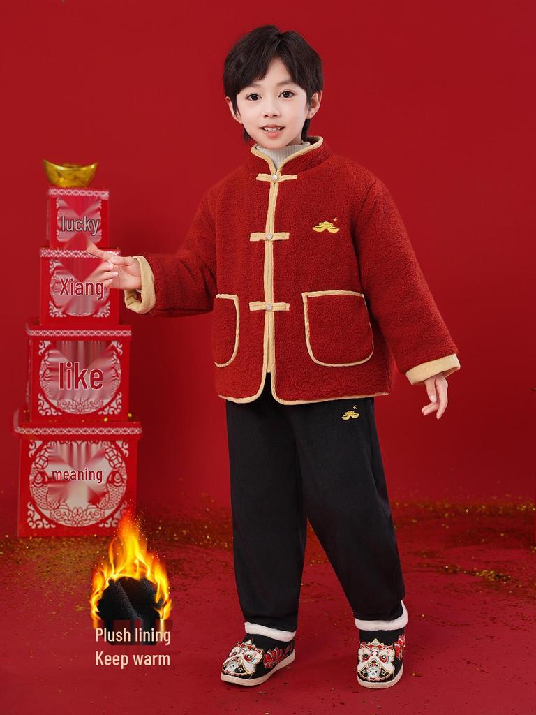 Children's New Year Outfits: Winter Coats, Boys' Sweaters, Girls' Greeting Clothes, Hanfu Sets in Chinese Style.