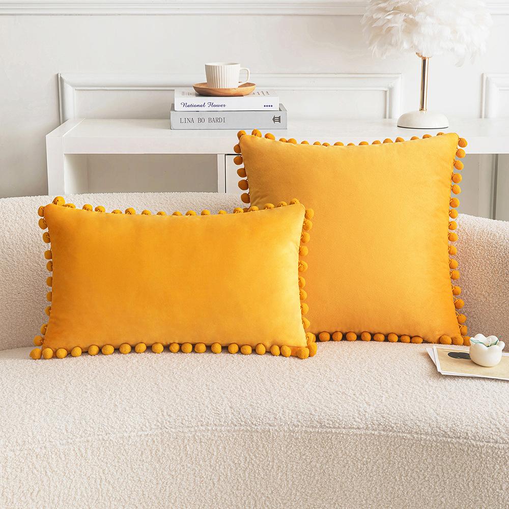 Ins Style Home Fabric Model Room Sofa Pillow Case Hair Ball Velvet Sofa Cushion Rectangular Shape