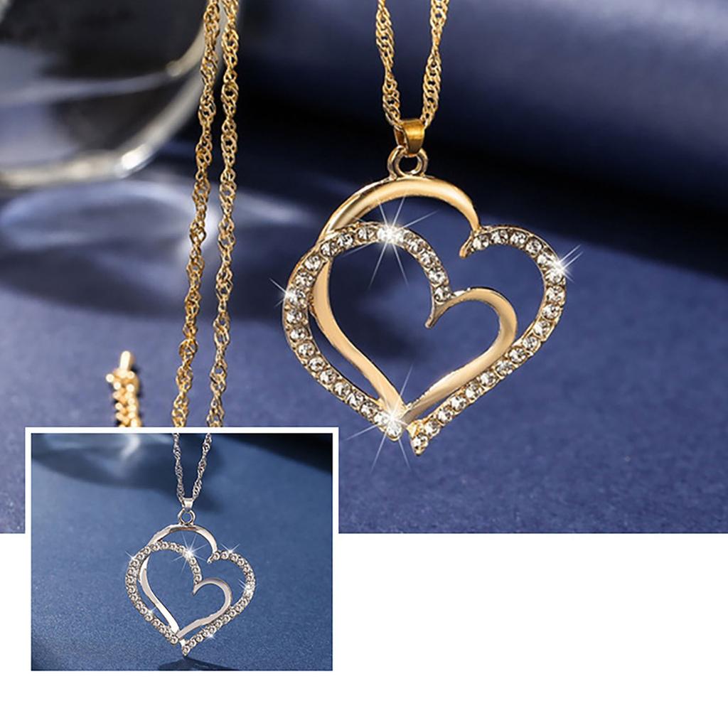Fashionable Double Love  Luxury Cool Wind   Gold Yellow Two Color Exquisite Bracelet Necklace Earring Set Gift