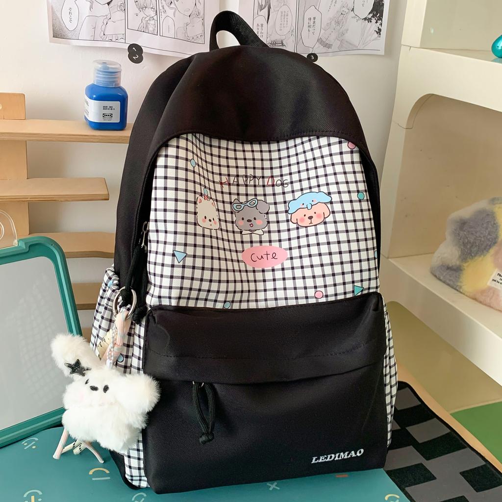 Schoolbag Japanese New High-value Fresh and Sweet Plaid Backpack Cartoon Junior High School Students Lightweight Large-capacity Backpack