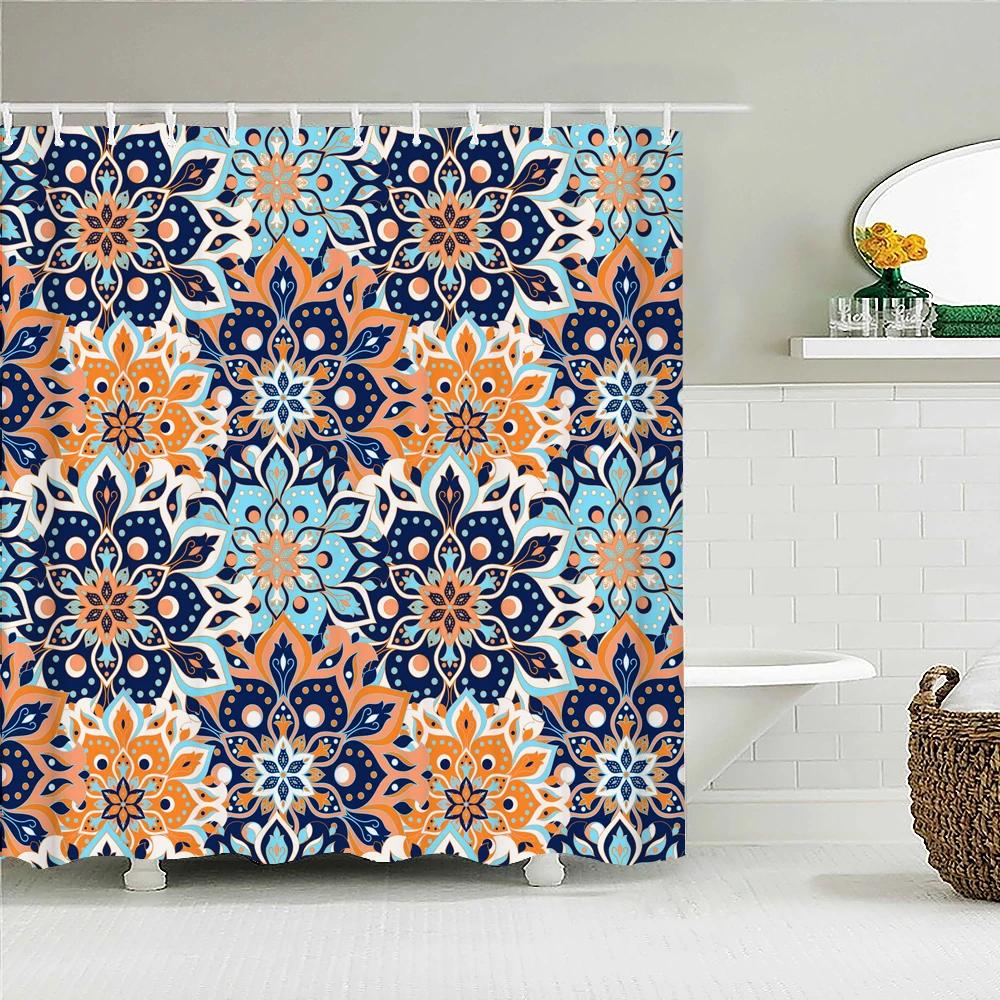 

Indian Bohemian Style Shower Curtain Bathroom Waterproof Cloth Printed Mandala Decoration Bath Curtains Large 240X180 With Hooks W60H190(CM)-1 Pcs