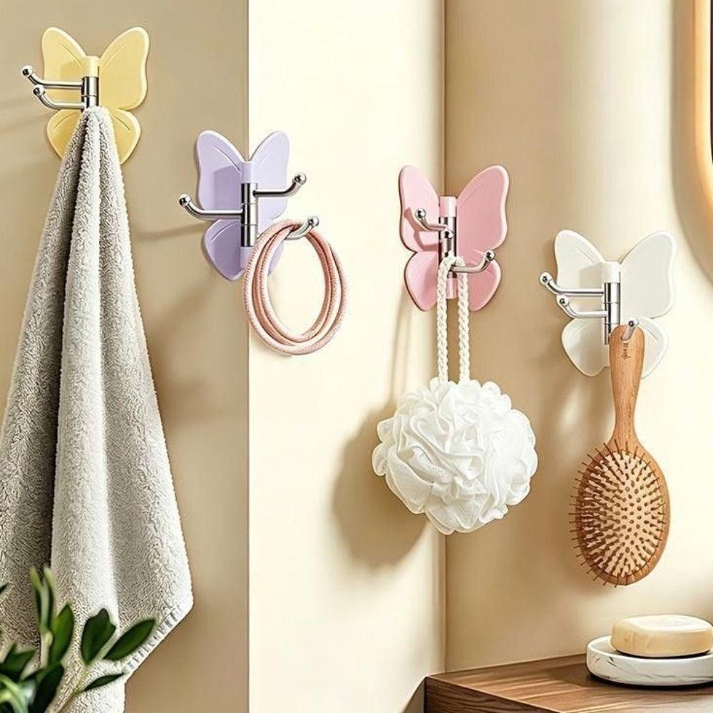 4PCS Plastic Butterfly Triple Hook Self Adhesive Corner Hooks Butterfly Storage Hanger Bedroom