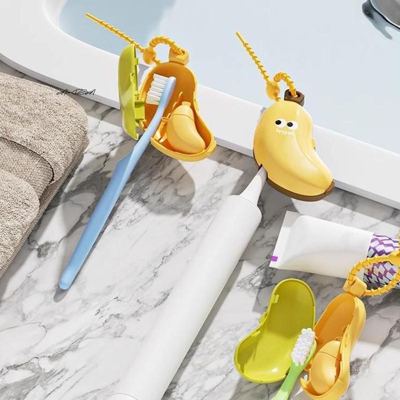 Banana Shaped Toothbrush Head Protective Cover With Toothpaste Compartment Portable Travel Dust Clamp Storage Box