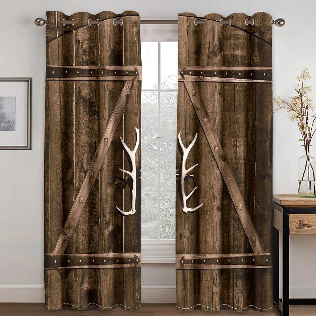 3D-Retro-Vorhänge mit echtem Holztüreffekt, 2 Paneele, geeignet für Wohnzimmer, Schlafzimmer, Küche, Balkon, europäischer und amerikanischer Wind