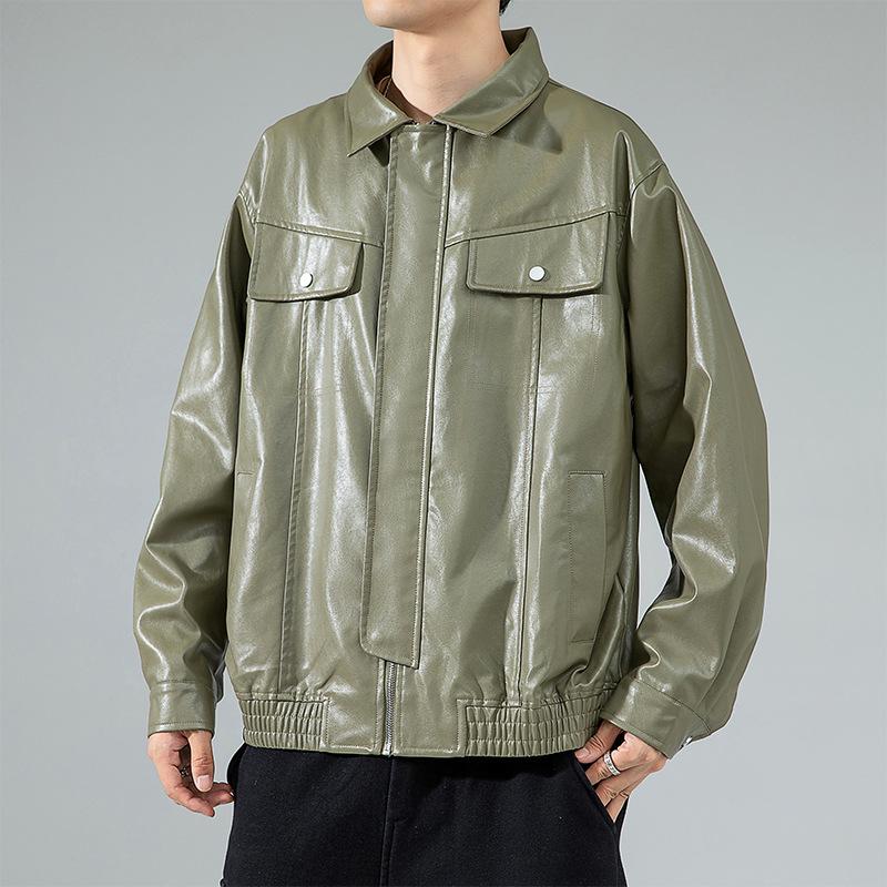 

Весна и осень Новая корейская однотонная куртка из искусственной кожи с длинным рукавом и лацканами Модная куртка для пар из Интернета-знаменитости в том же стиле 3XL