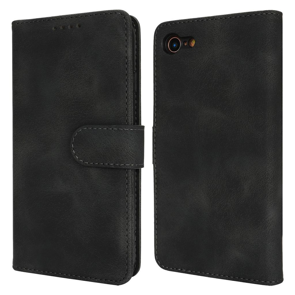 Wallet Case for iPhone SE (2022)/(2020)/8/7 Double Folded Edge Skin Touch PU Leather Flip Phone Cover