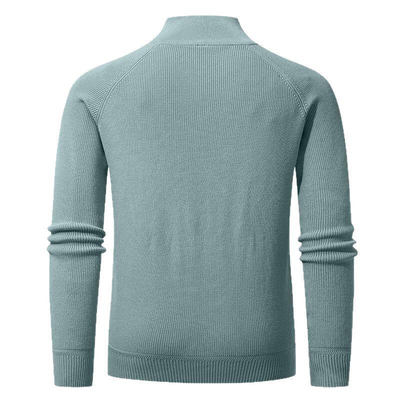 Men's Vertical Rib Knit Half-Zip Stand Collar Thick Sweater