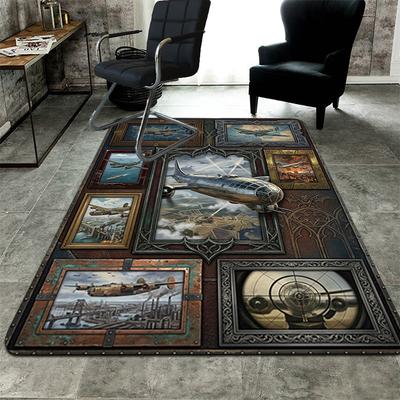 Vintage Airplane Art Rug Pattern Rug Floor Mat for Living Room or Bedroom Soft and Comfortable Carpet a Gift for Birthday and Holiday.