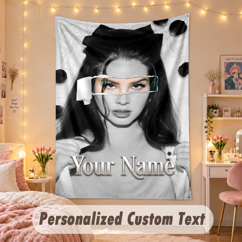 Benutzerdefinierter personalisierter Wandteppich, Lana Del Rey Druck, Benutzerdefinierter Name, Text, Wandkunst zum Aufhängen für das Schlafzimmer
