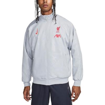Liverpool FC FW24 Mode Logo Langarm Reißverschluss Jacke Herren Jacke Hellrauchgrau Schwarz Global-Rot HF3377-078