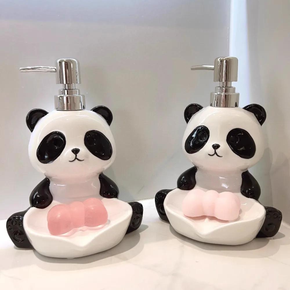 2-in-1 Ceramic Emulsion Bottle Soap Dish Ceramic Panda Soap Dispenser Soap Box Creative Press Packaging Bottle Bathroom Supplies