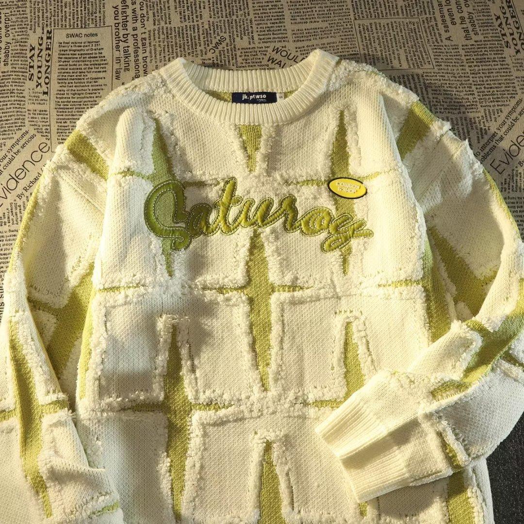 Herren Frühling und Herbst Loose Retro Star Pullover Langarm Loose Lazy Wind Strickoberteil XS apricot