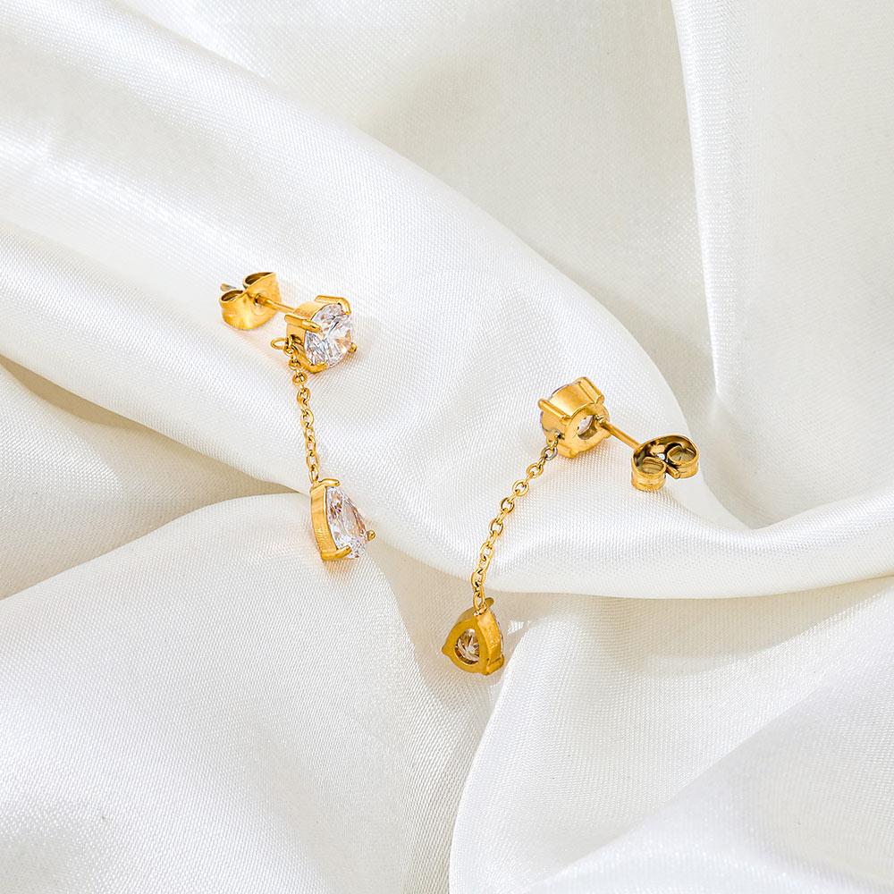 Fenny High End PVD 18K Gold Plated No Fade Elegant Chain Tassel Zirconia Hoop Earring Stainless Steel Fashion Jewelry