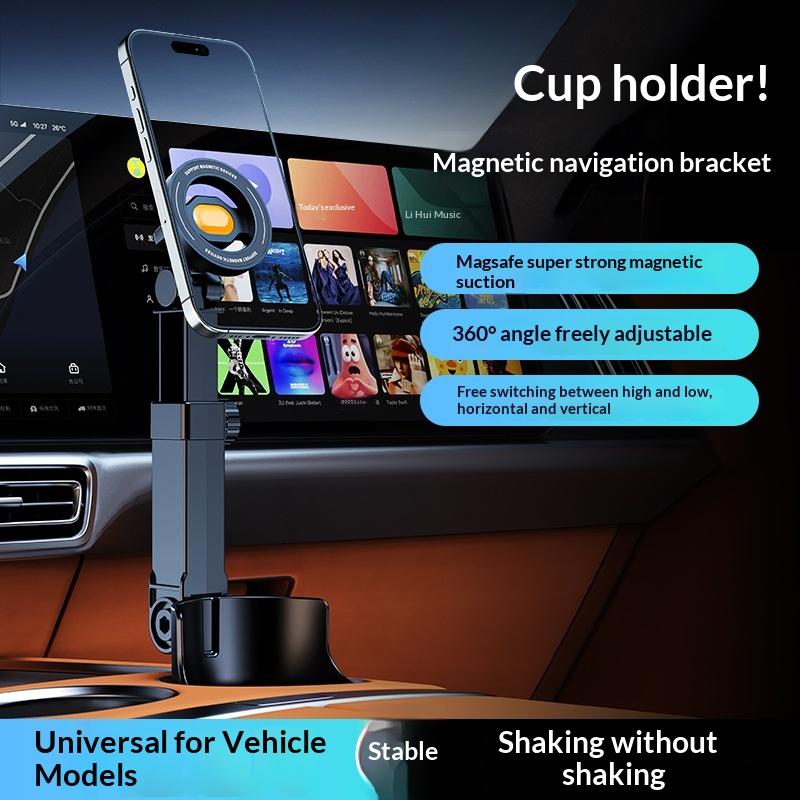 2-in-1 Car Cup Holder Phone Mount Dual Magnetic Cell Phone Bracket 1PC Non-Slip Silicone Pad Secure Phone Grip
