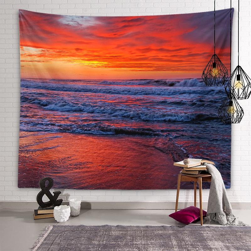 Beach Scenery Tapestry Sunset Evening Glow Scenery Wall Art Decoration Dormitory Room Aesthetics Bedroom Home Decoration
