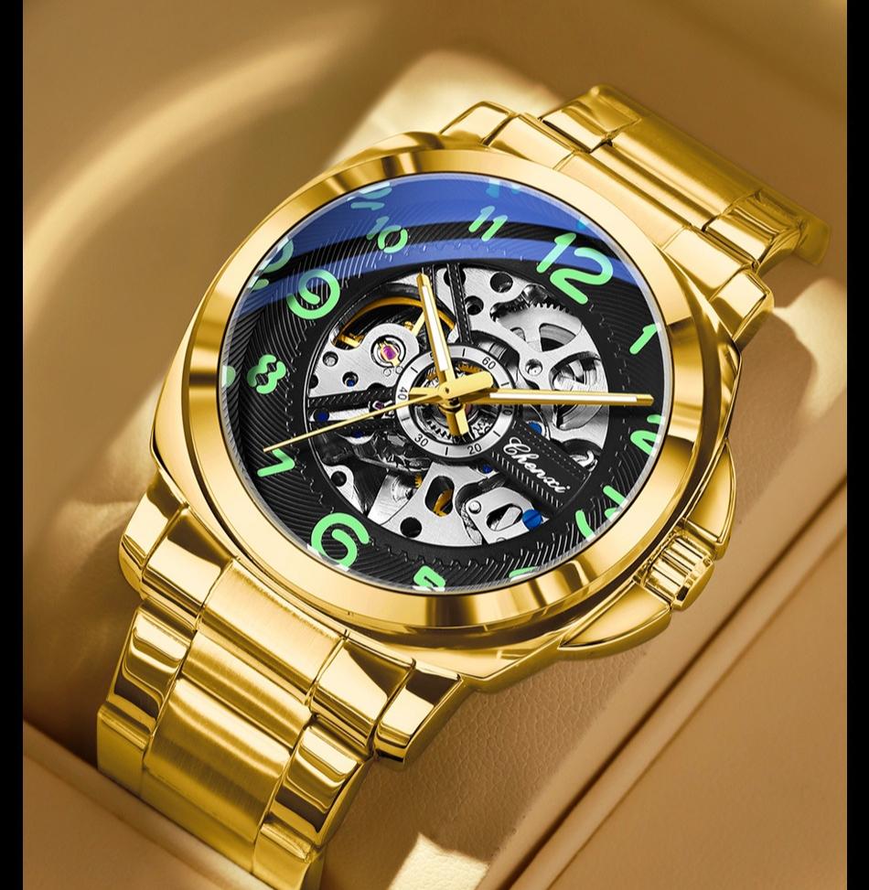 Men Automatic Skeleton Watch Large Dial Mechanical Luminous Fashion Wristwatch