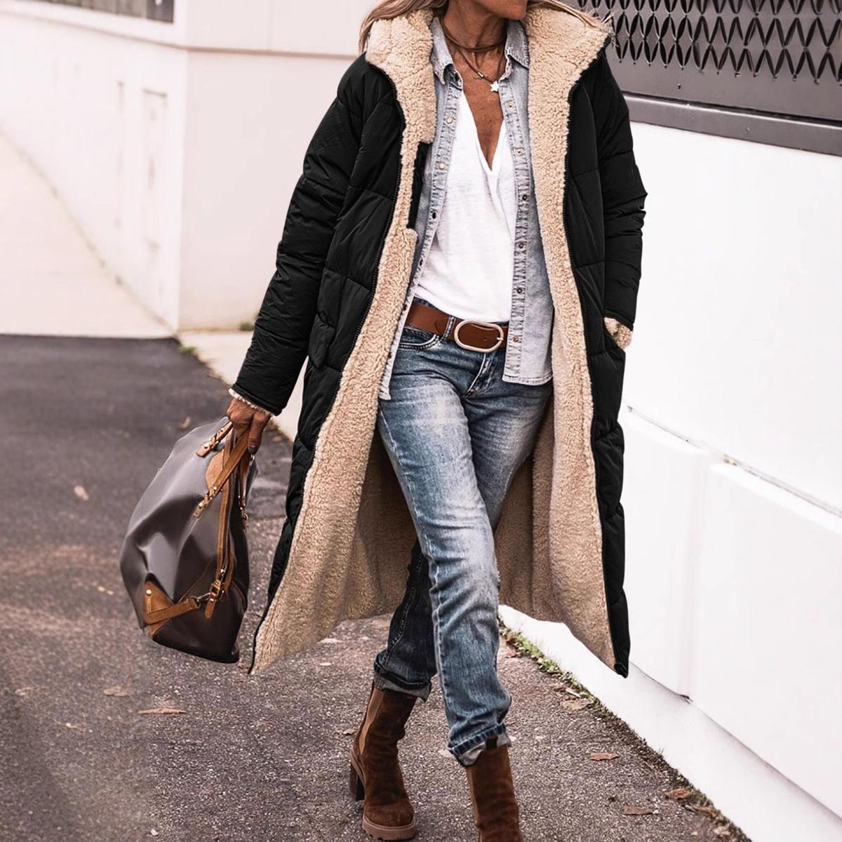 

Жіноча зимова тепла бавовняна куртка з капюшоном та довгими рукавами L чорний