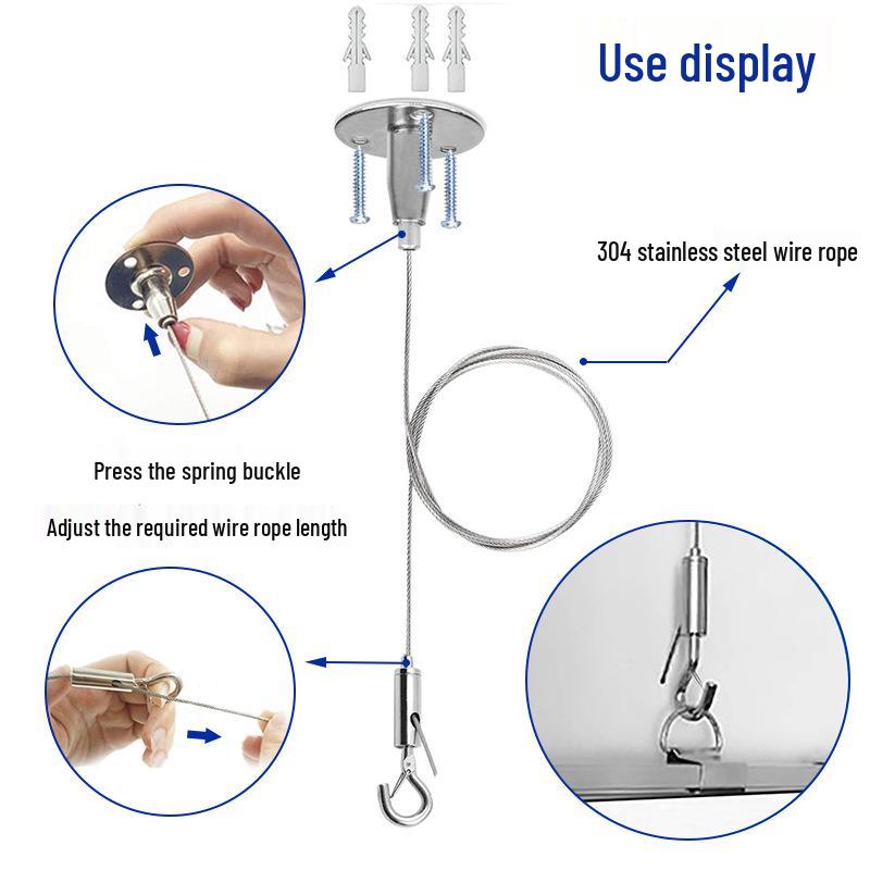 Adjustable Stainless Steel Wire Hanging Kit with Hook for Ceiling Signs and Luminaires