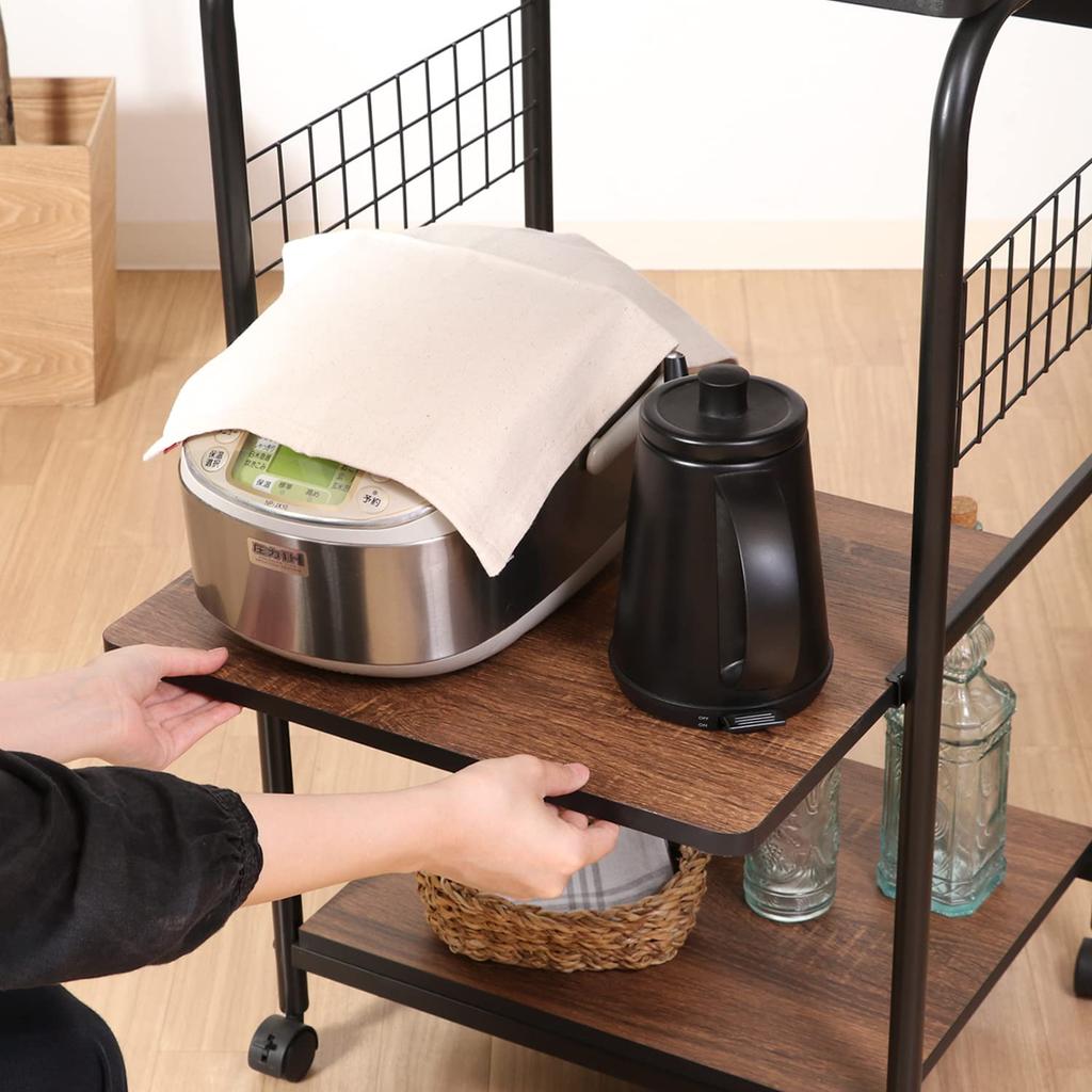 Fuji Boeki Stovetop Kitchen Rack Width x 41 x Height Black Brown Sliding Shelf Storage Range Wagon with Casters 15423 51.5 89.5cm