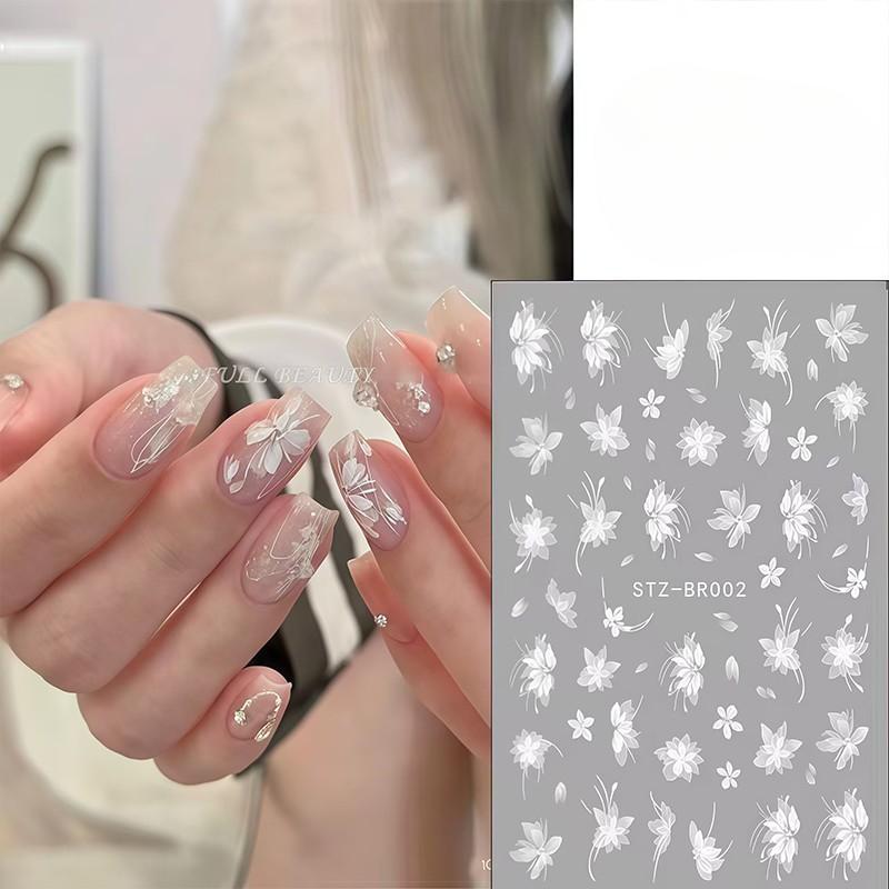 New White Ice Flower Camellia Manicure Sticker Cherry Flower Sticker Small Pattern Glue Nail Sticker Japanese Flower